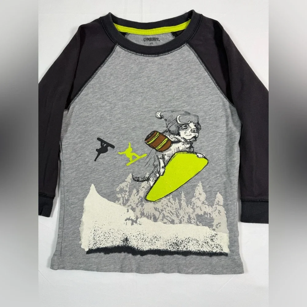 GYMBOREE Toddler Long Sleeve Raglan Graphic Tee 3T Snowboard Dog Winter Outdoor‎